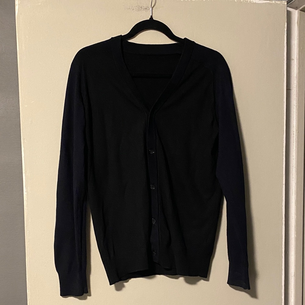 Luxury  Men's Black and Navy Blue cardigan , 100% extra fine merino wool